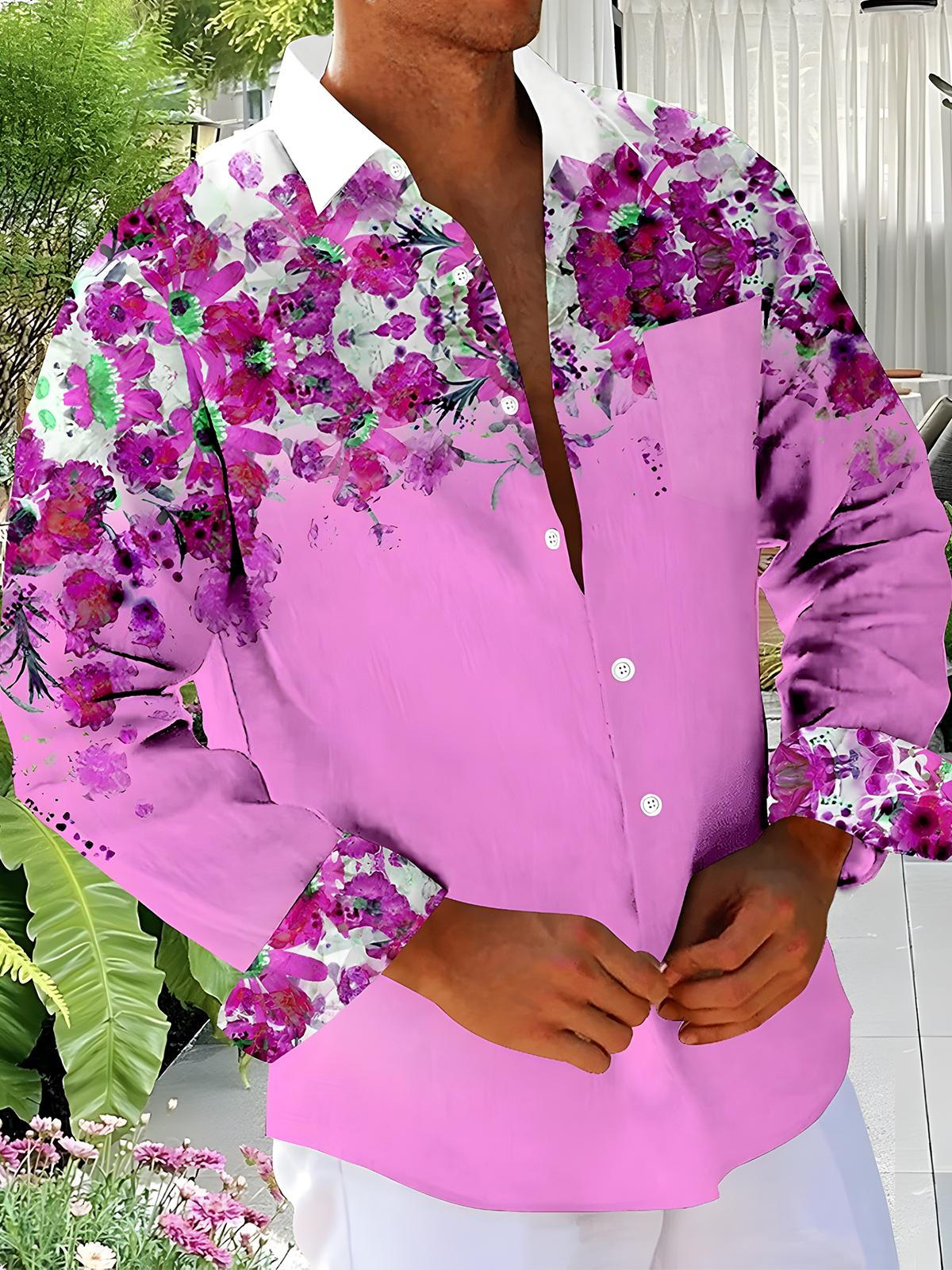 Floral Men's Pocket Long Sleeve Shirts