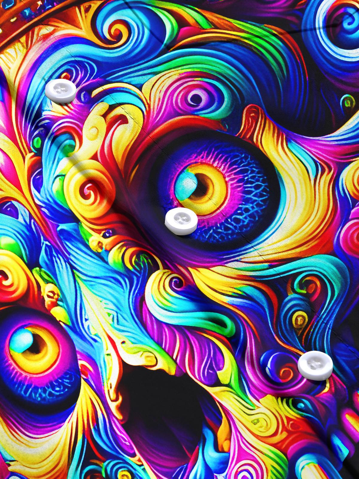 Funny Colorful Skull Swirl Halloween Men's Pocket Short Sleeve Shirts