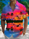 Coconut Tree Sunset Men's Pocket Short Sleeve Shirts