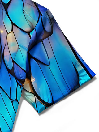 men's butterfly print shirt close-up short sleeve
