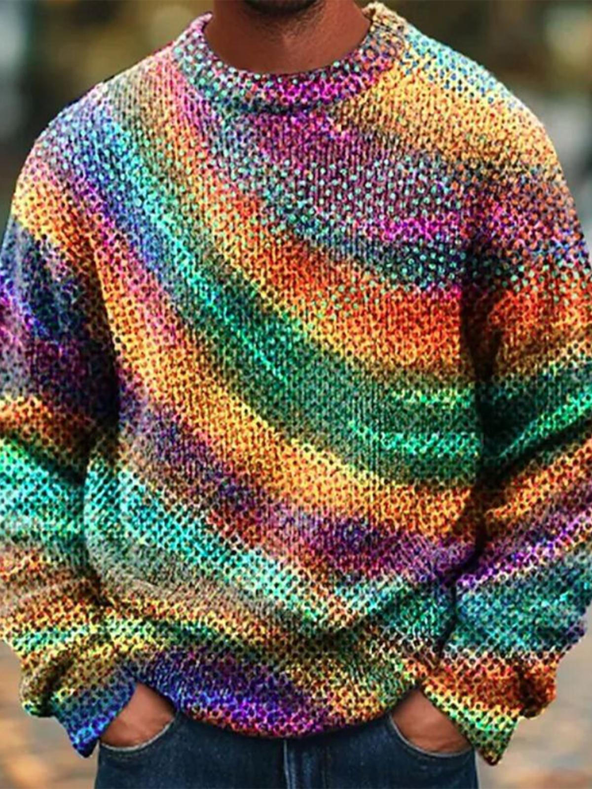 Colorful Tie Dye Abstract Men's Long Sleeve Round Neck Tops