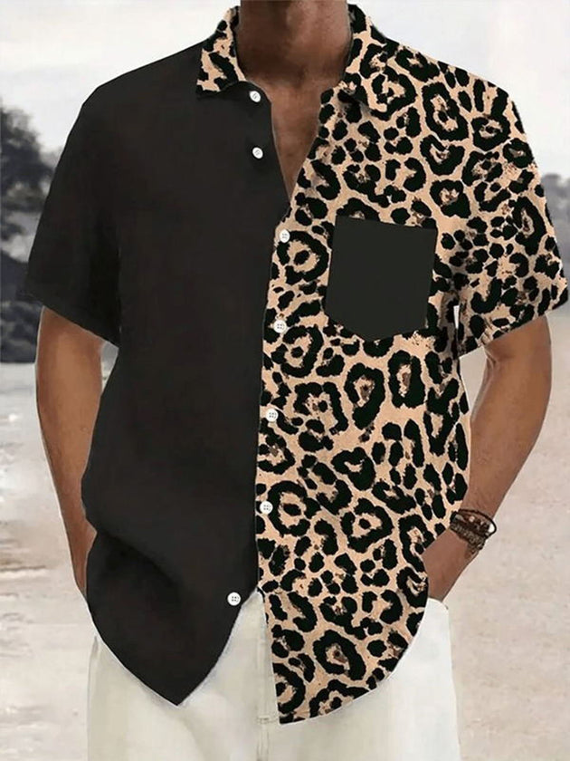 men's leopard print shirt front view