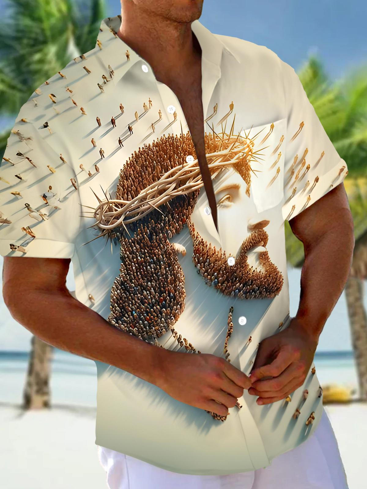 Art Religion Jesus People Light Hope Men's Pocket Short Sleeve Shirts