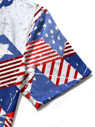 men's American flag print shirt close-up short sleeve