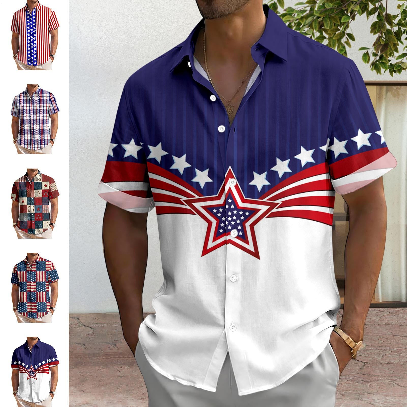 Patriotic Button Down Shirts for Men US Flag Short Sleeve Stars and Stripes Shirts Fashion Tops for Travel noble