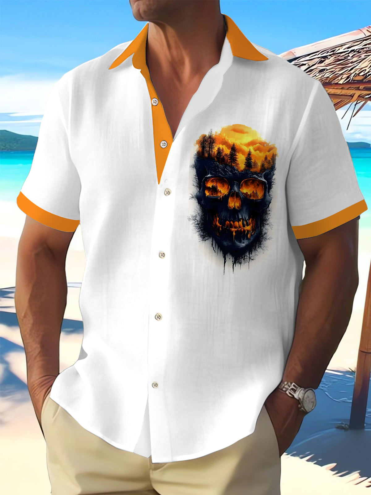 Skull Men's Pocket Short Sleeve Shirts