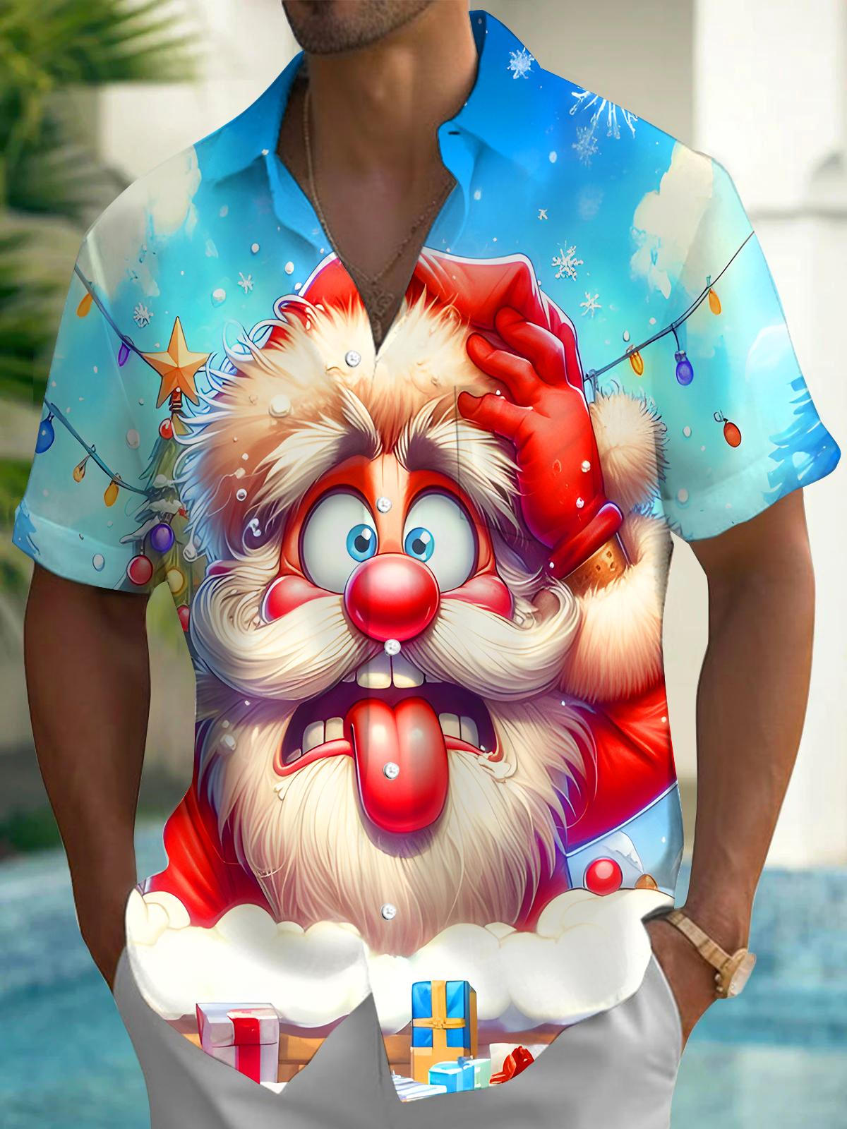 Funny Santa Claus Gifts Xmas Men's Pocket Short Sleeve Shirts