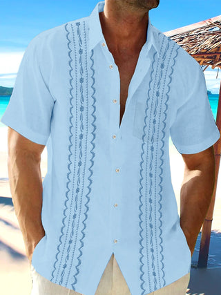men's floral short sleeve flat lay shirt