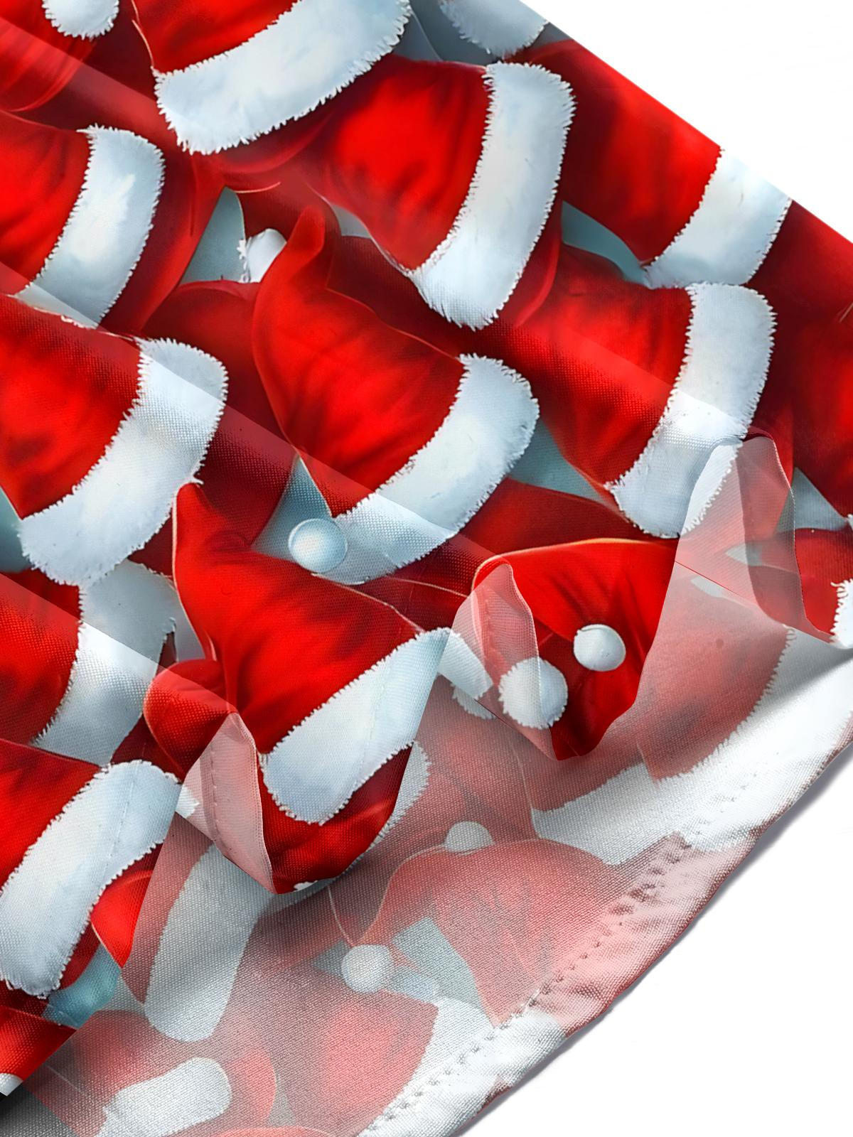 Christmas Hat Print Men's Pocket Long Sleeve Shirts