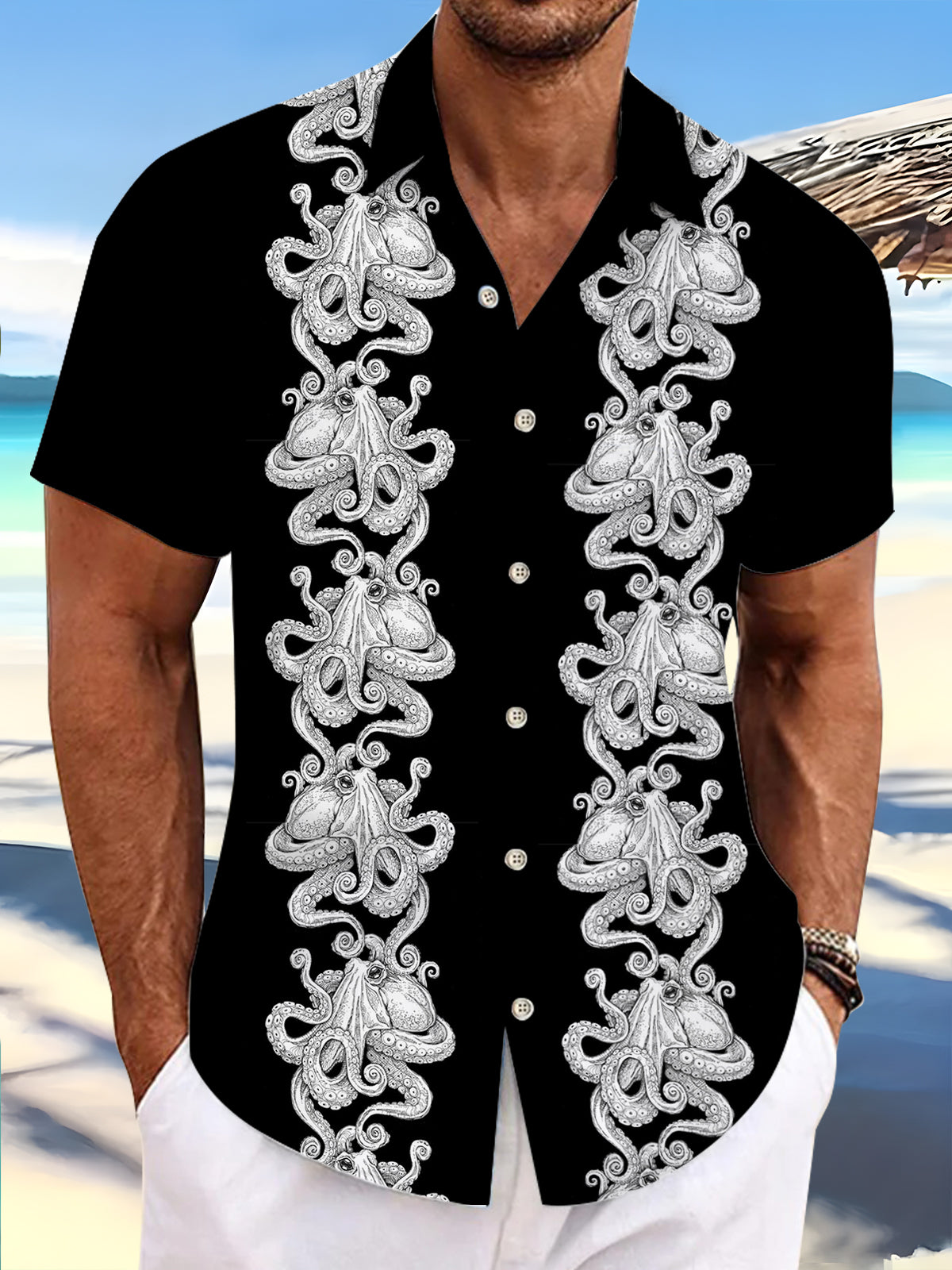 Octopus Print Men's Pocket Short Sleeve Shirts