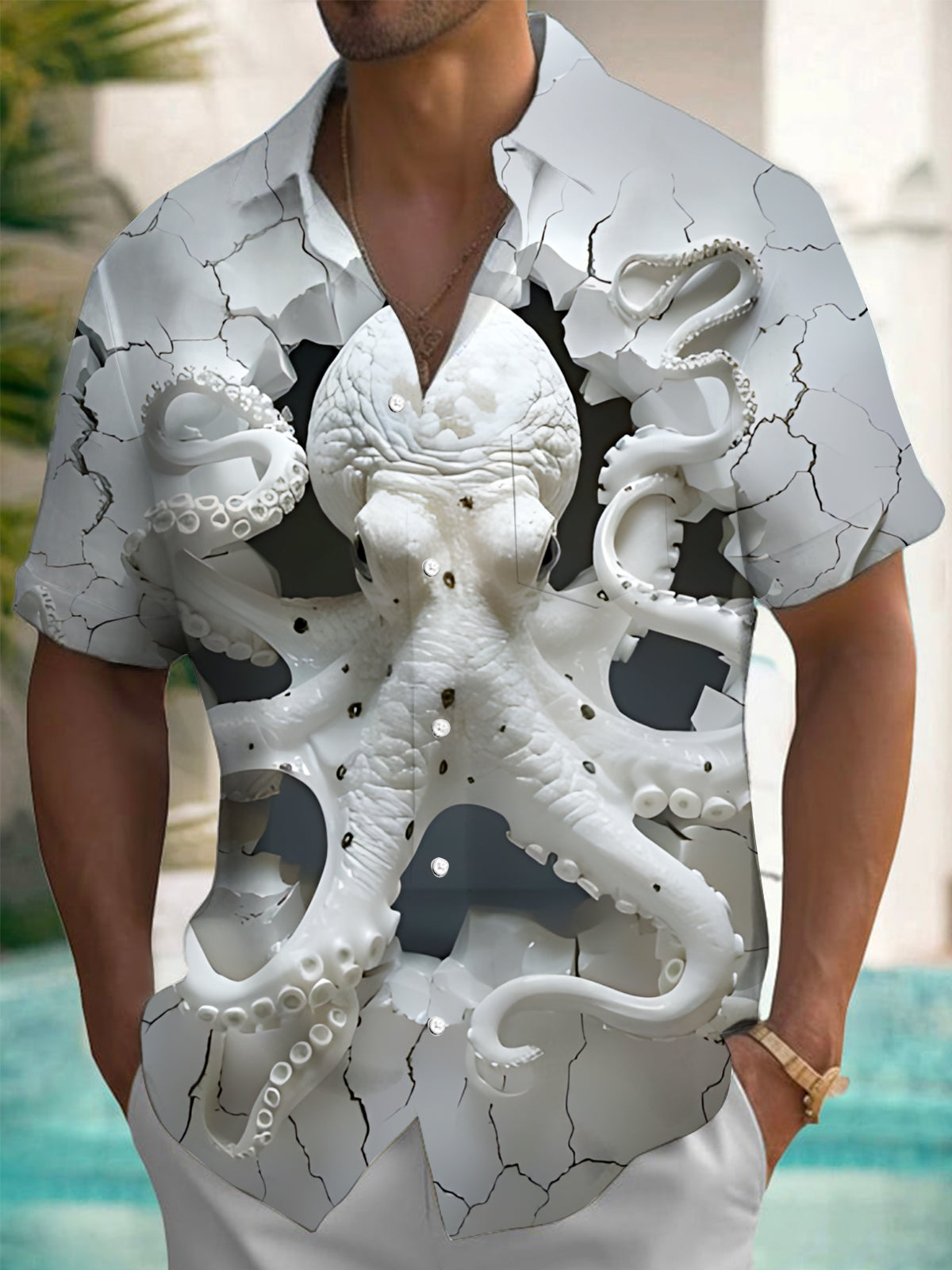 Octopus Print Men's Pocket Short Sleeve Shirts