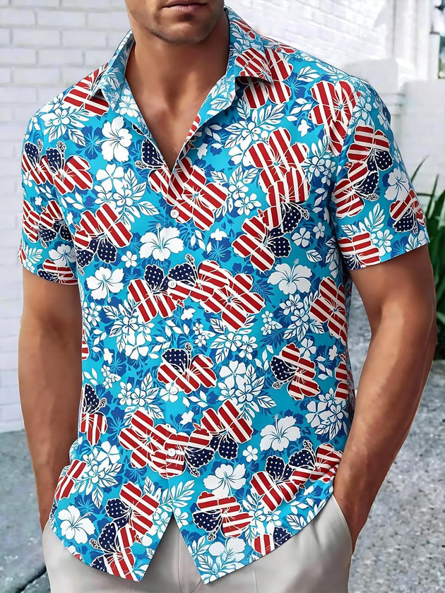 men's American flag print shirt front view Independence Day