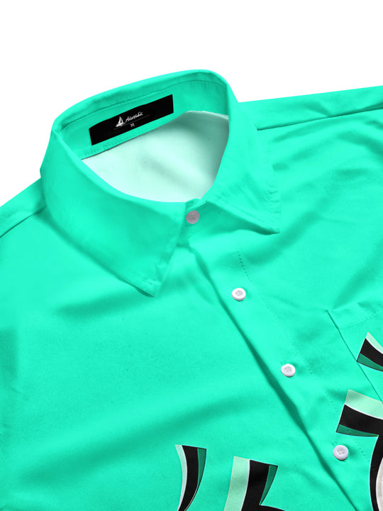 Men's casual short sleeve shirt with funny print, side view
