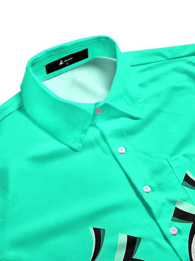 Men's casual short sleeve shirt with funny print, side view