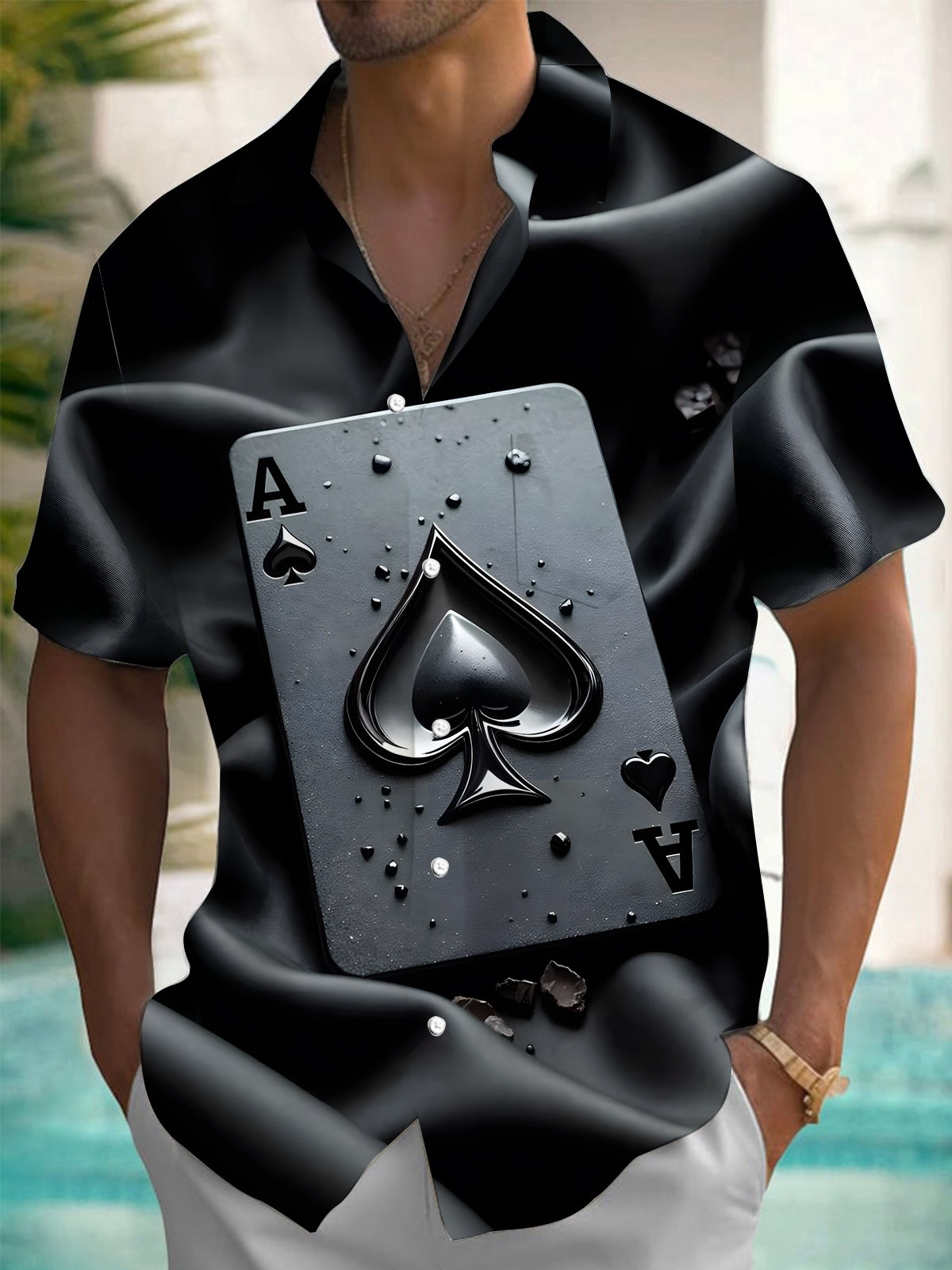 Poker Print Men's Pocket Short Sleeve Shirts