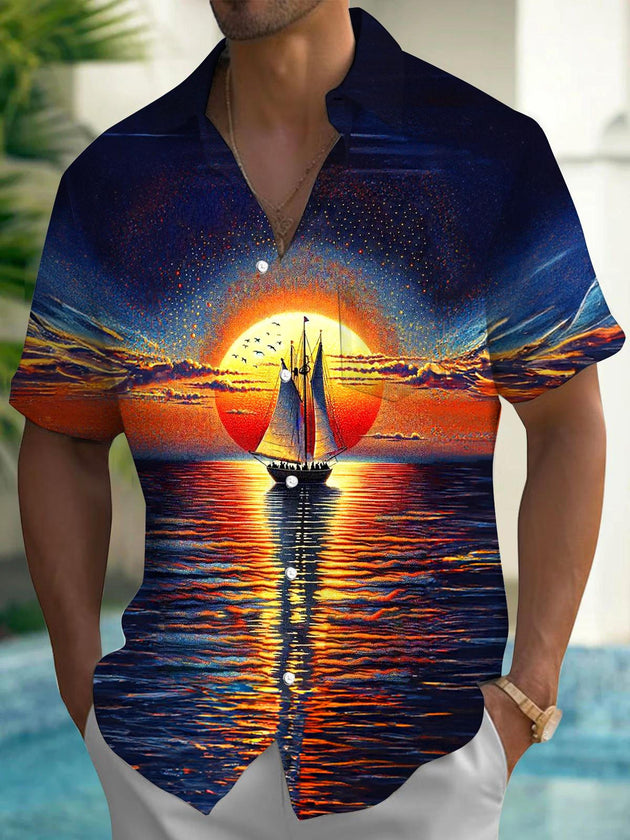men's Hawaiian shirt front view tropical beach vacation