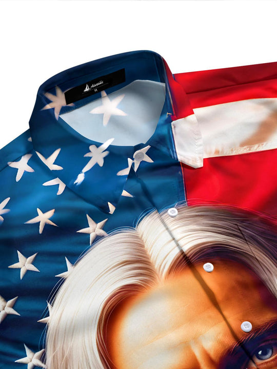 Men's side view short sleeve Jesus patriotic pocket shirt