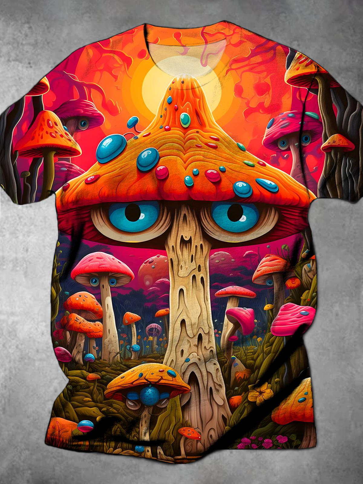 Mushroom Eyes Round Neck Short Sleeve Men's T-shirt