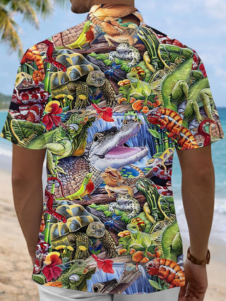 Men's Hawaiian animal print short sleeve shirt back view