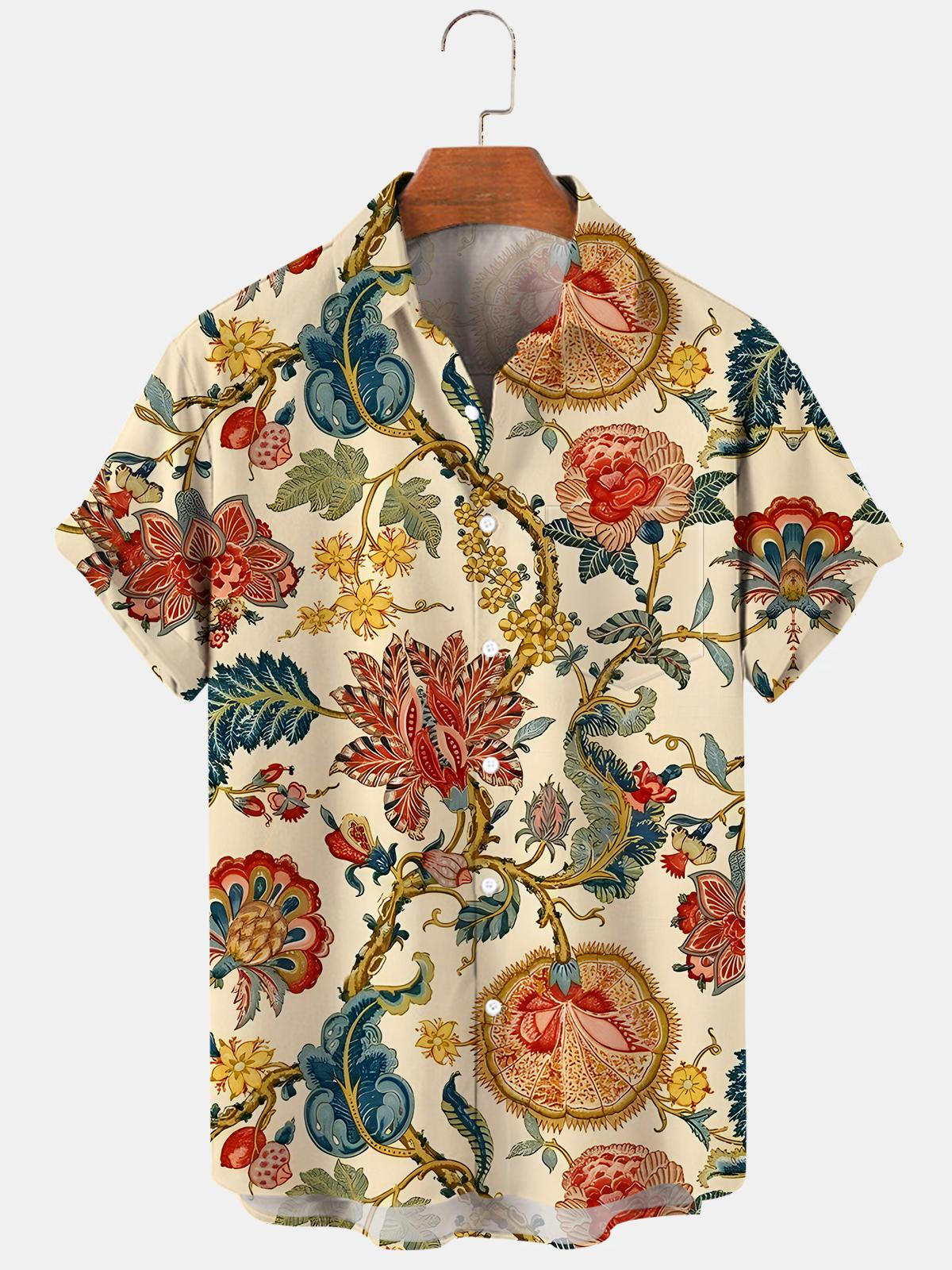 Vintage Floral Men's Pocket Short Sleeve Shirts