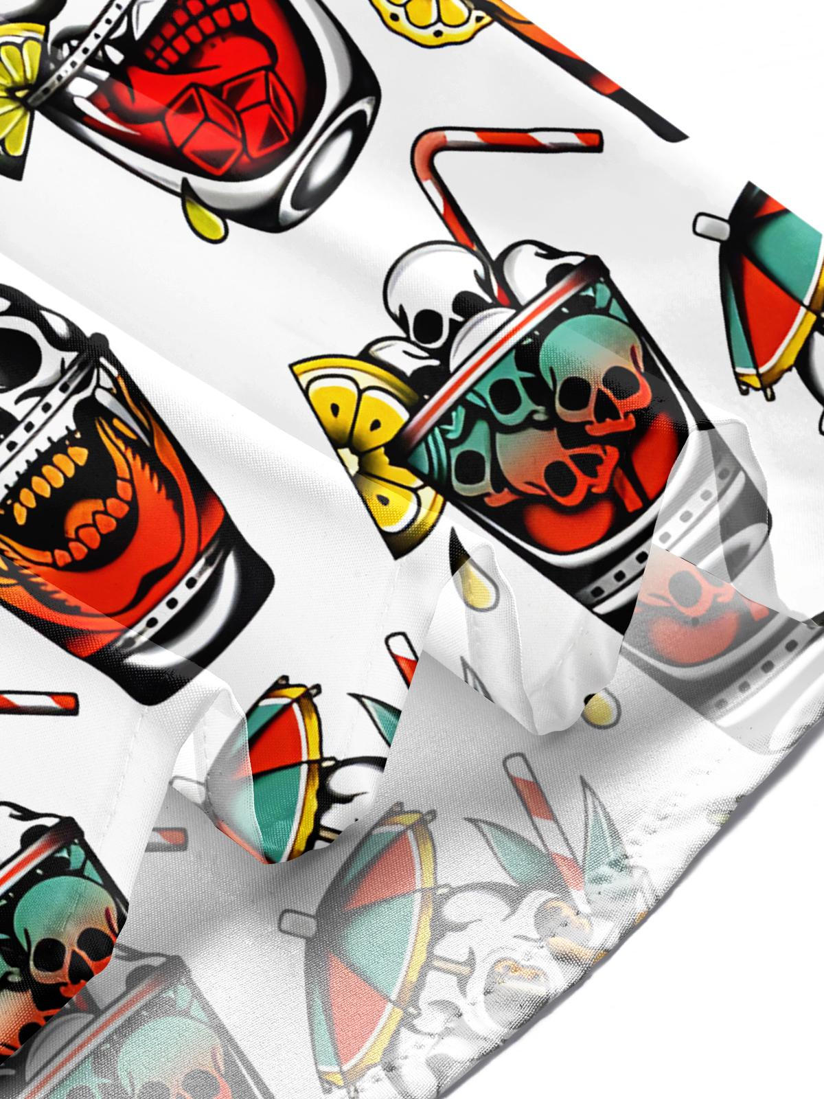 Hawaiian Skull Cocktail Men's Pocket Short Sleeve Shirts