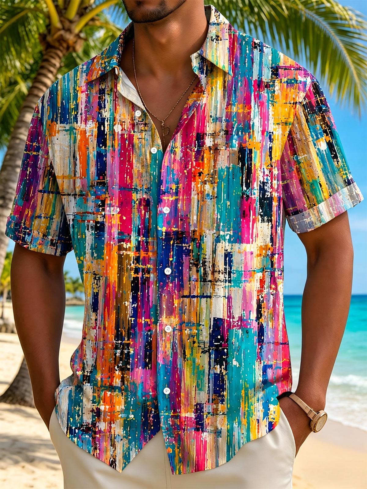 men's colorful Hawaiian shirt front view tropical beach vacation