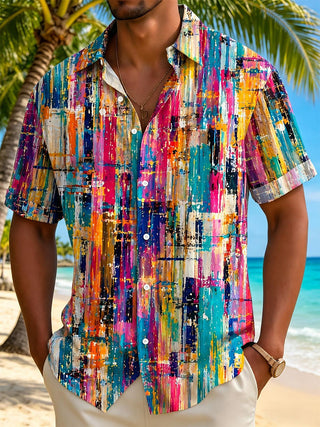 men's colorful Hawaiian shirt front view tropical beach vacation