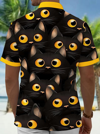 Men's cat print pocket short sleeve shirt back view