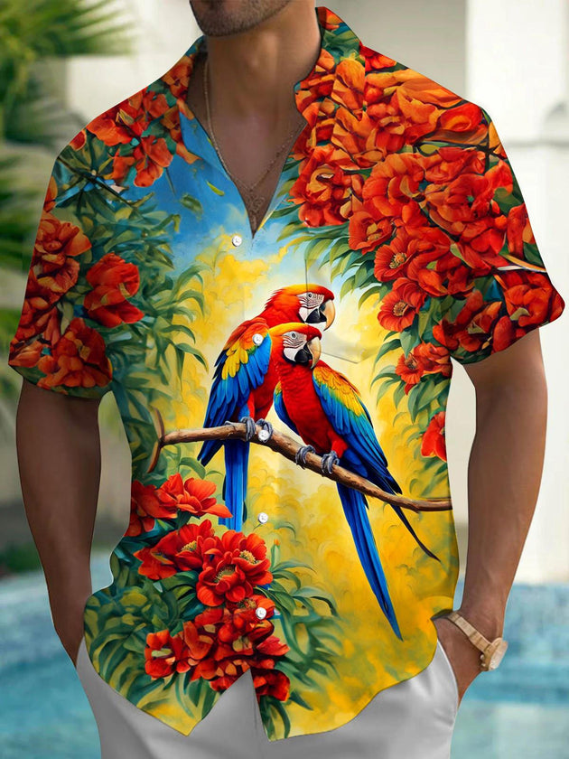 men's Hawaiian shirt front view tropical beach vacation