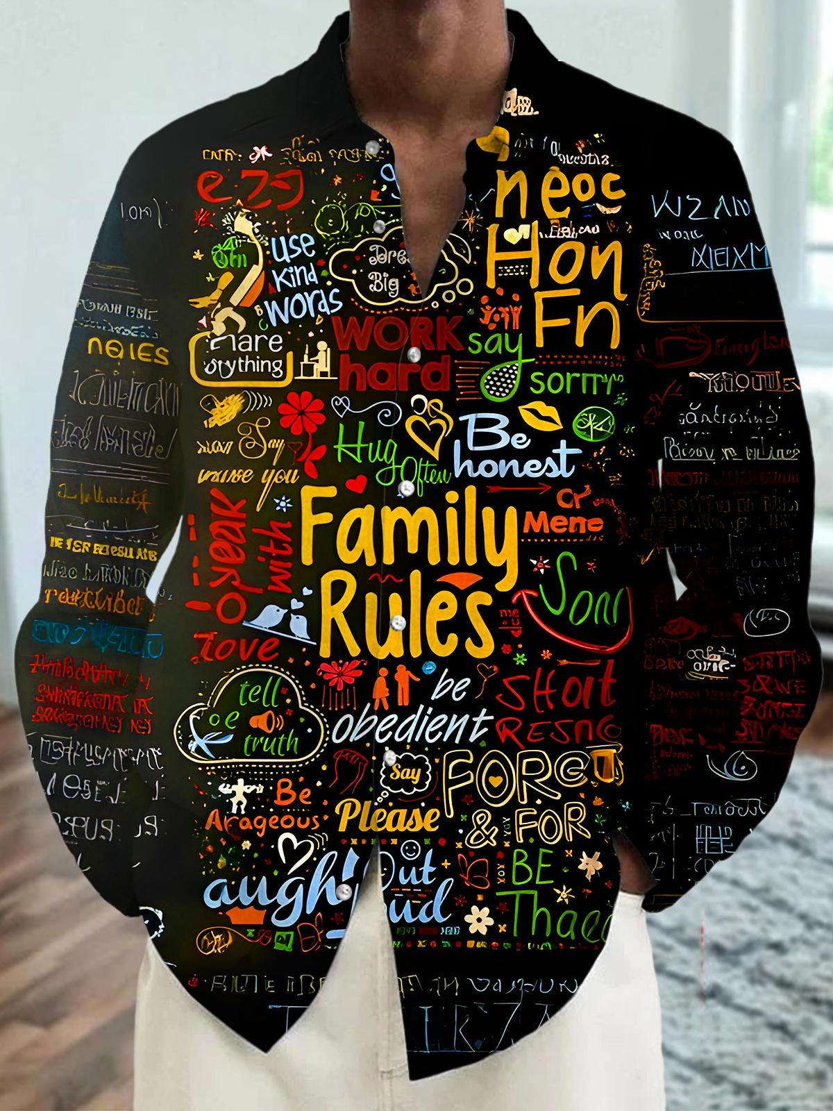 Fun Family Rules Men's Pocket Long Sleeve Shirts