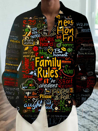 Men's fun family rules graphic pocket long sleeve shirt front view