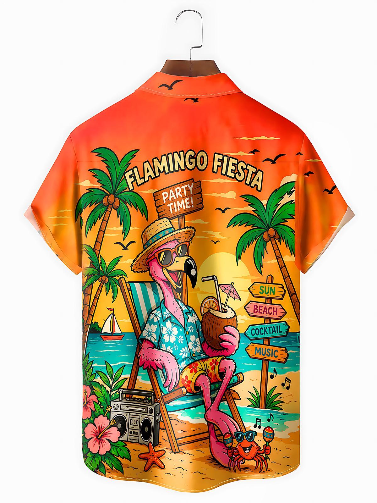 Hawaiian Flamingo Men's Pocket Short Sleeve Shirts