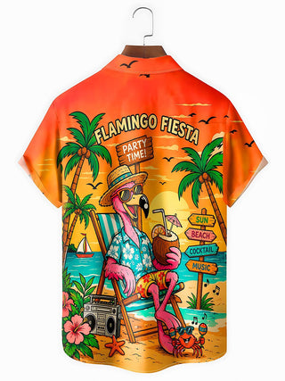 Hawaiian Flamingo Men's Pocket Short Sleeve Shirts