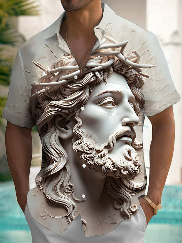 men's art print shirt front view