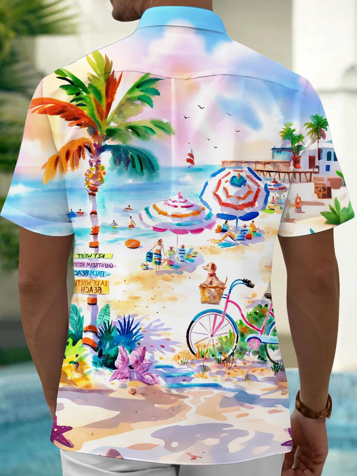 Hawaiian Print Men's Pocket Short Sleeve Shirts