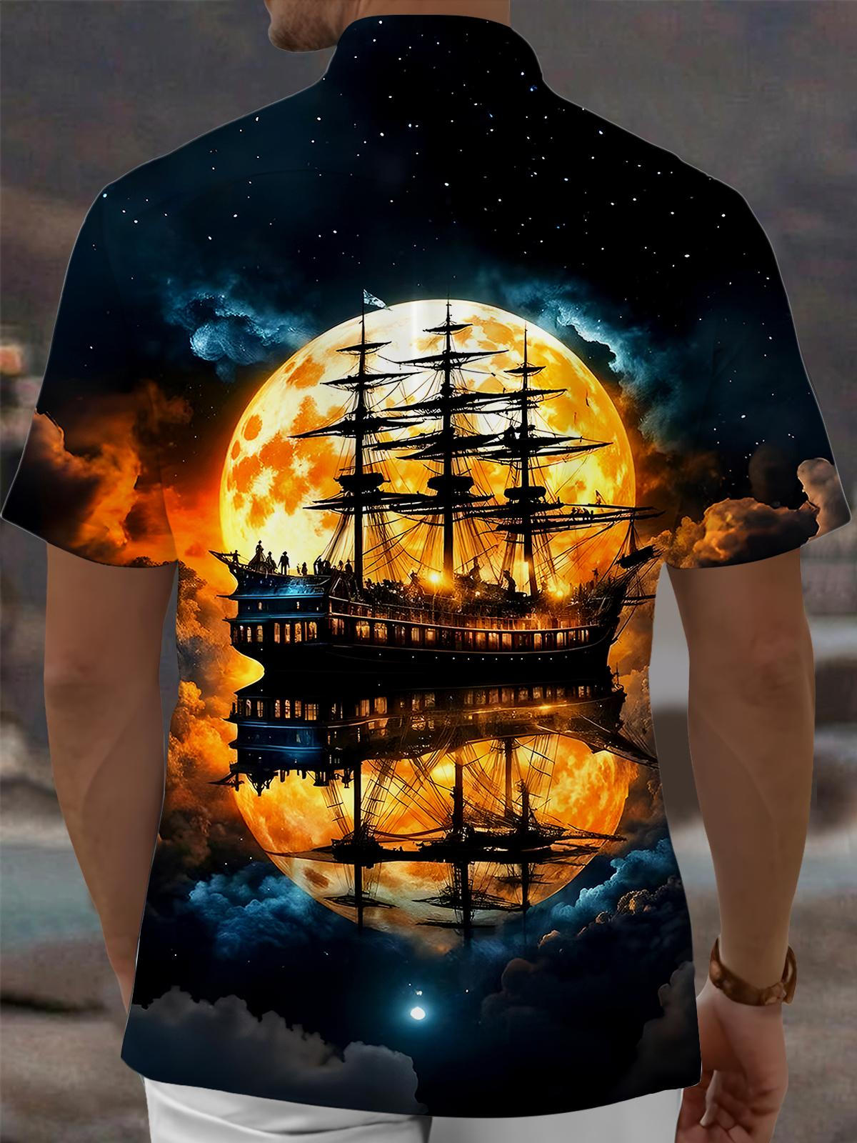 Boat Moon Men's Pocket Short Sleeve Shirts