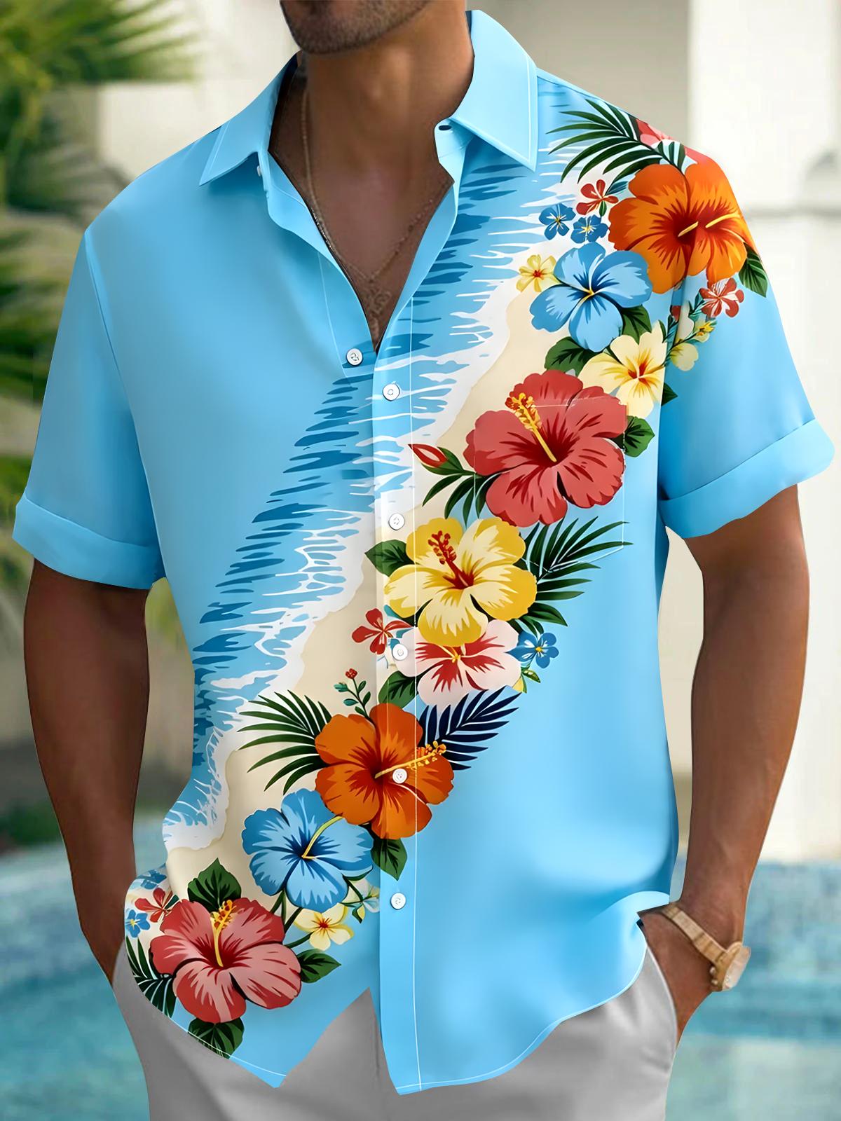 men's Hawaiian shirt front view tropical beach vacation
