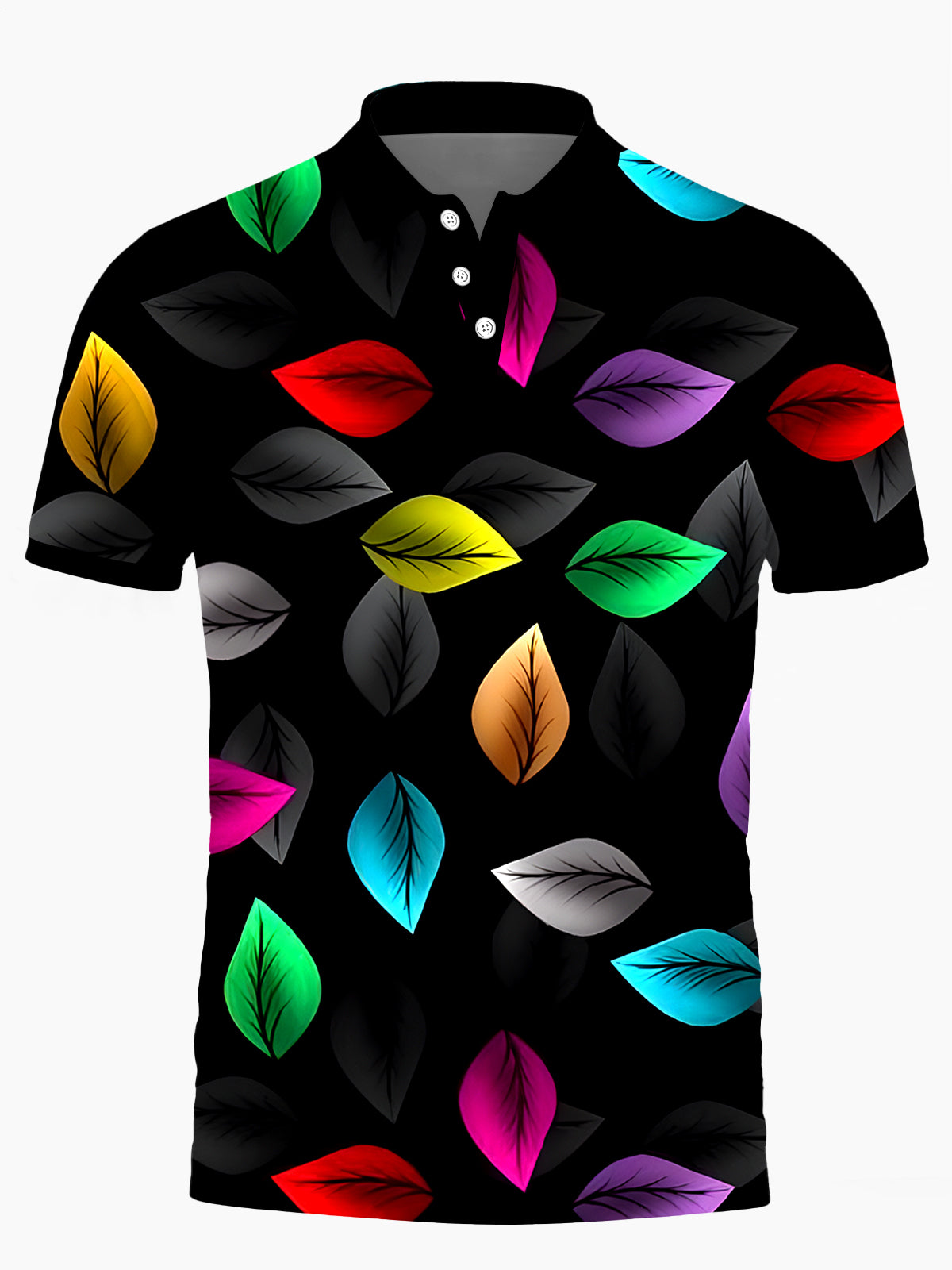 Hawaiian Leaf Men's Short Sleeve Button Polo Shirt
