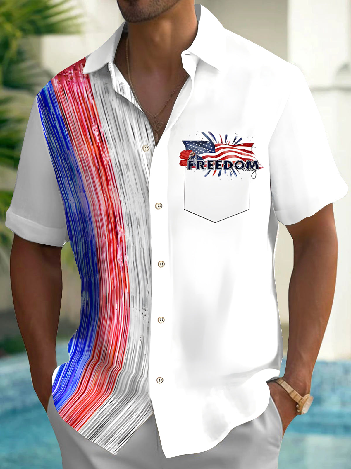 Independence Day Men's Pocket Short Sleeve Shirts