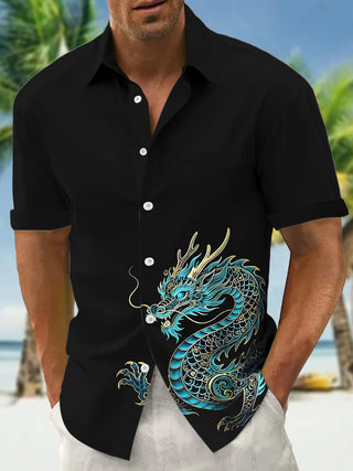 men's dragon print shirt front view