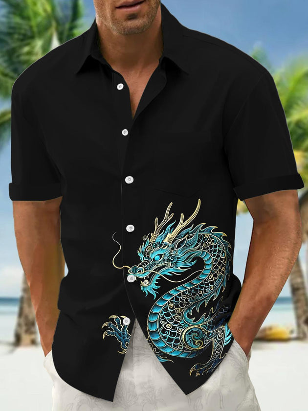 men's dragon print shirt front view