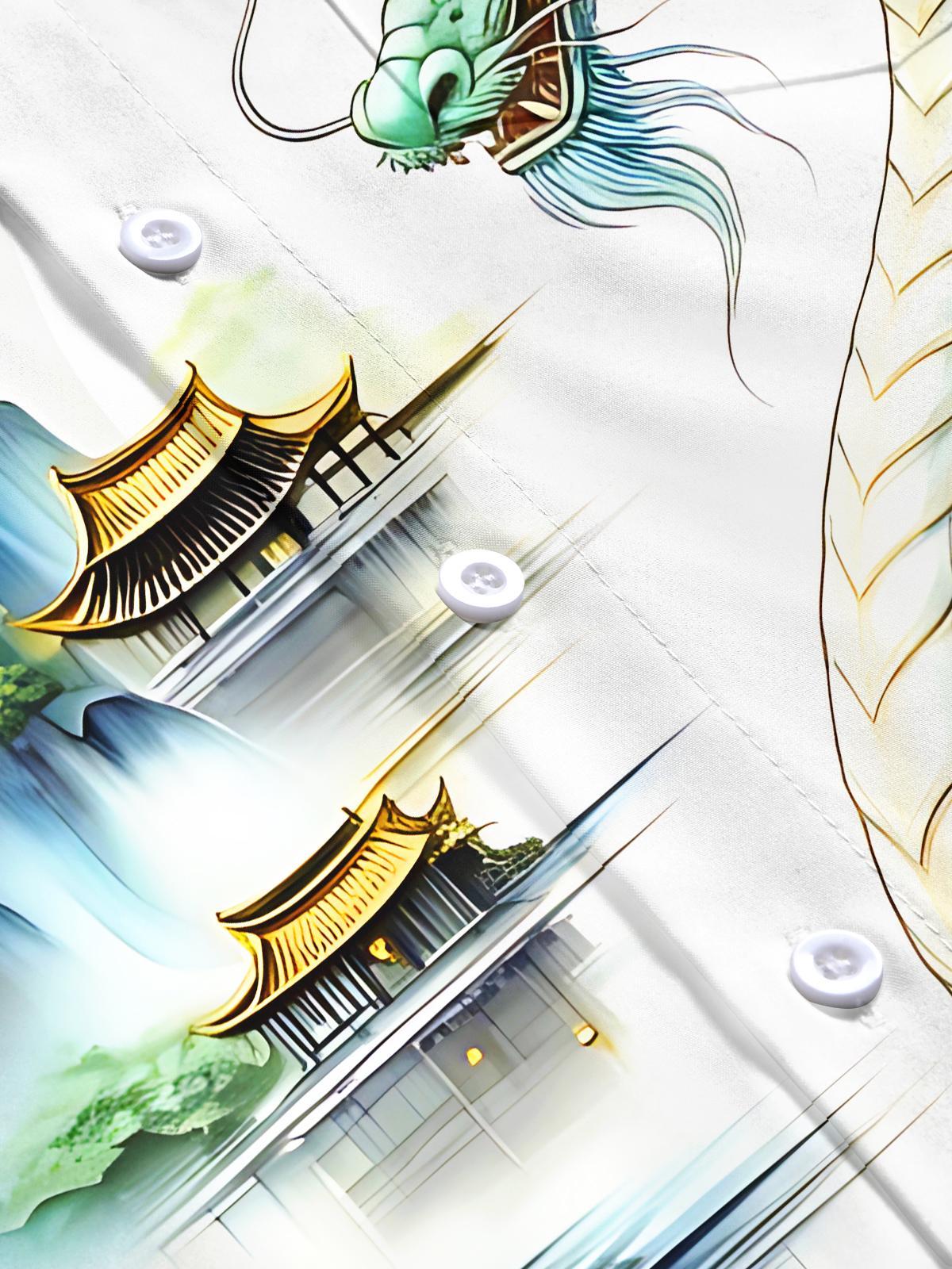 Dragon Mountain Landscape Lotus Men's Pocket Short Sleeve Shirts