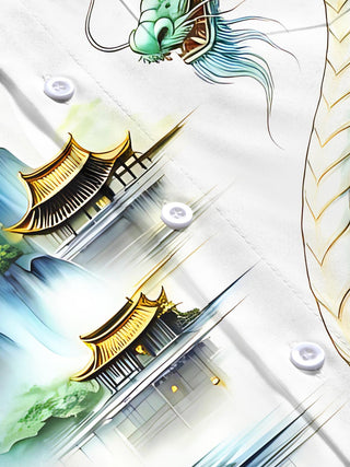 Dragon Mountain Landscape Lotus Men's Pocket Short Sleeve Shirts