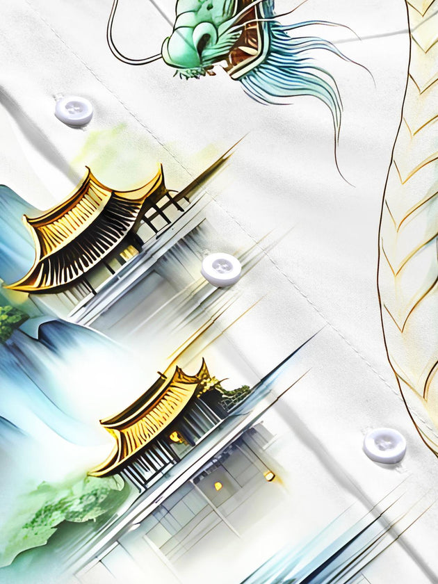 Dragon Mountain Landscape Lotus Men's Pocket Short Sleeve Shirts