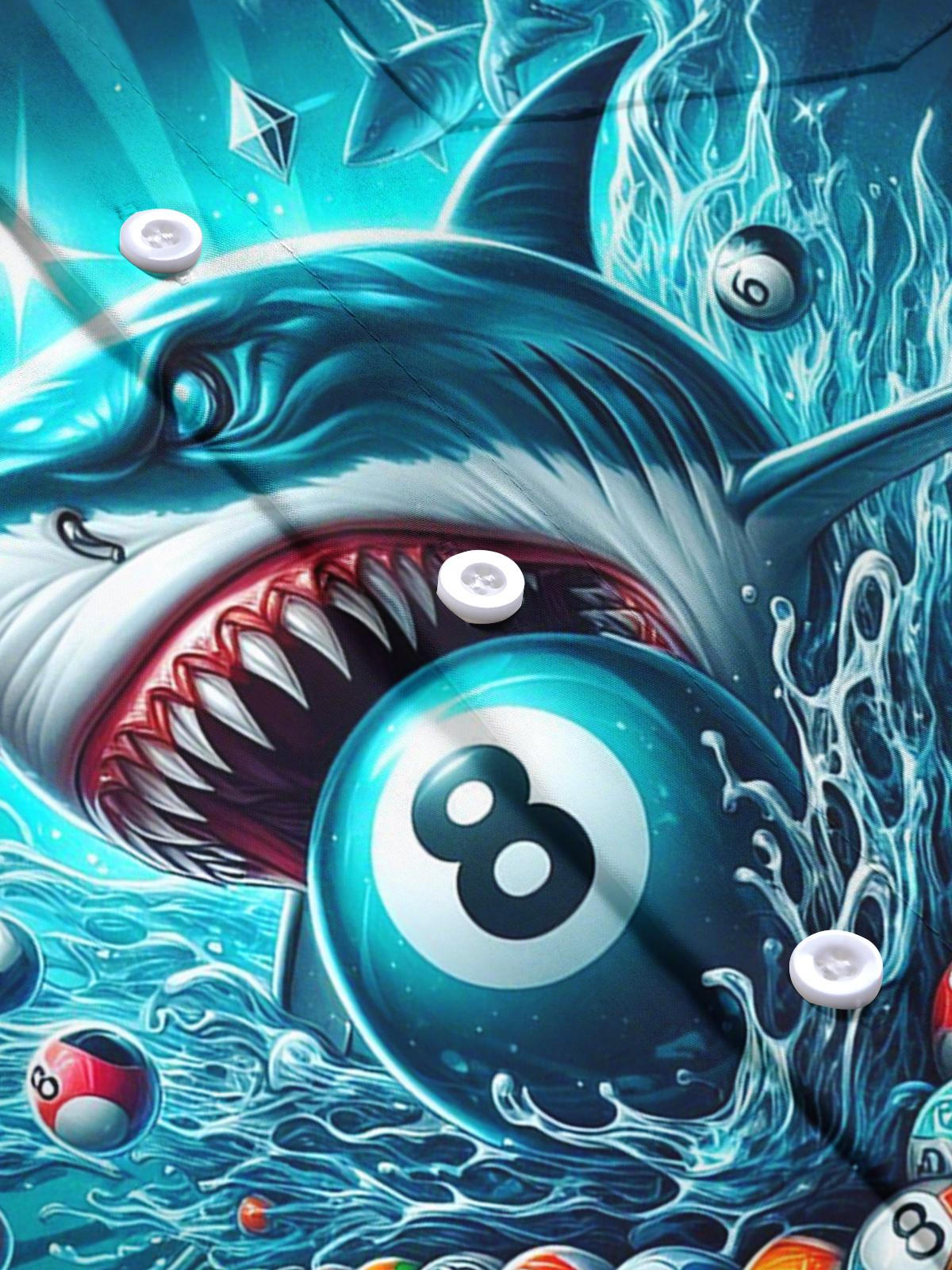 Shark Billiards Print Men's Pocket Short Sleeve Shirts