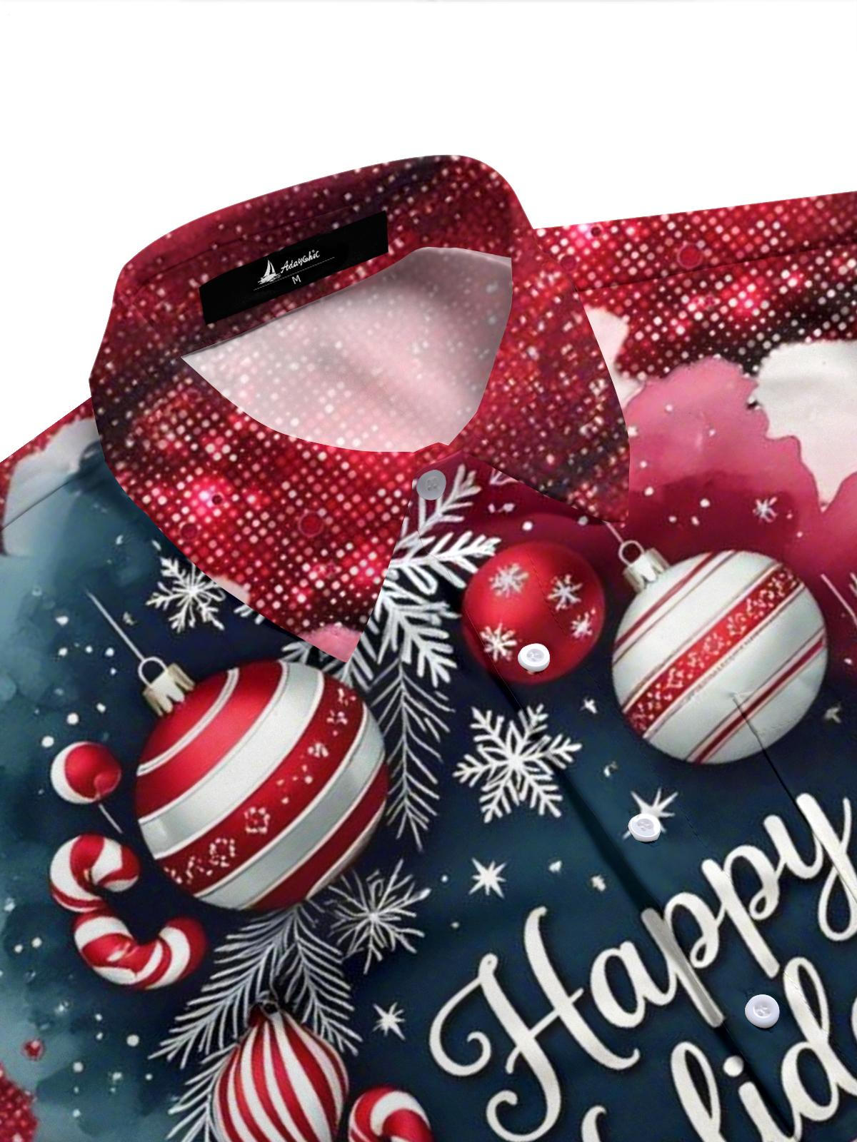 Christmas Print Men's Pocket Long Sleeve Shirts