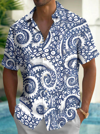 men's Hawaiian shirt front view tropical beach vacation