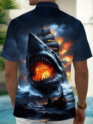 men's ocean print shirt back view