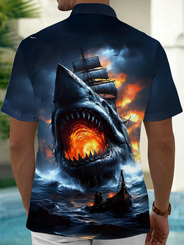 men's ocean print shirt back view