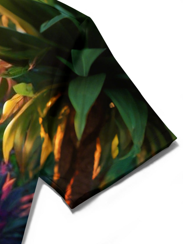 men's parrot print shirt close-up short sleeve